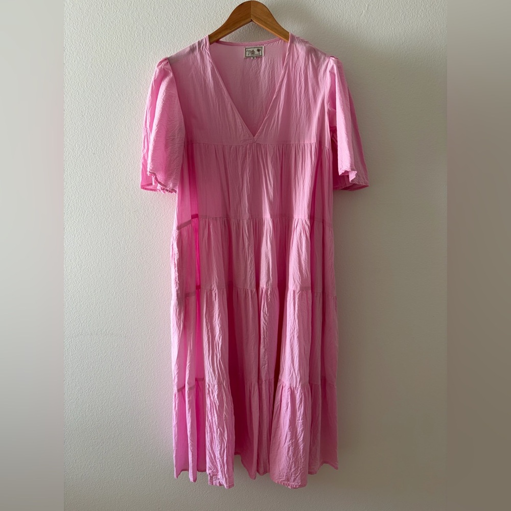 Pink V-Neck Tiered Dress